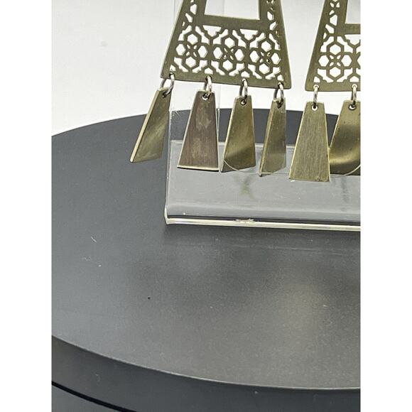 Kendra Scott Kase Gold Plated Geometric Filigree Pattern Fringe Dangle Earrings - Picture 4 of 14